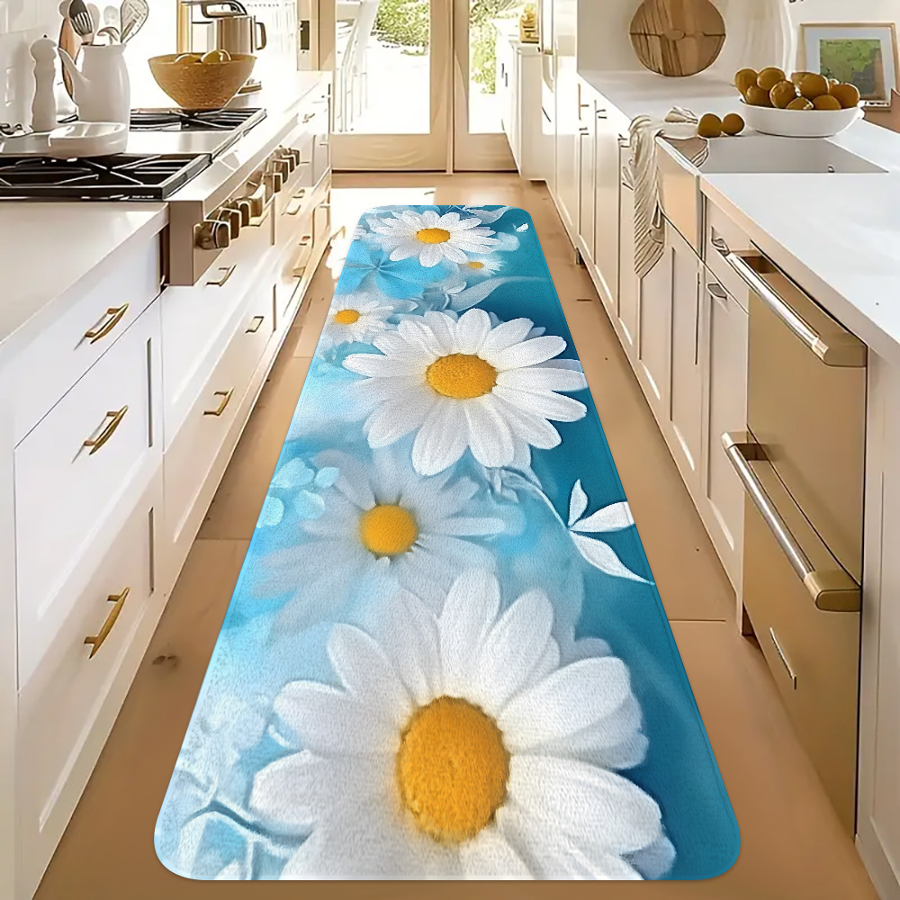 Commercial Kitchen Background - Karpet Dapur Motif Bunga Daisy Putih