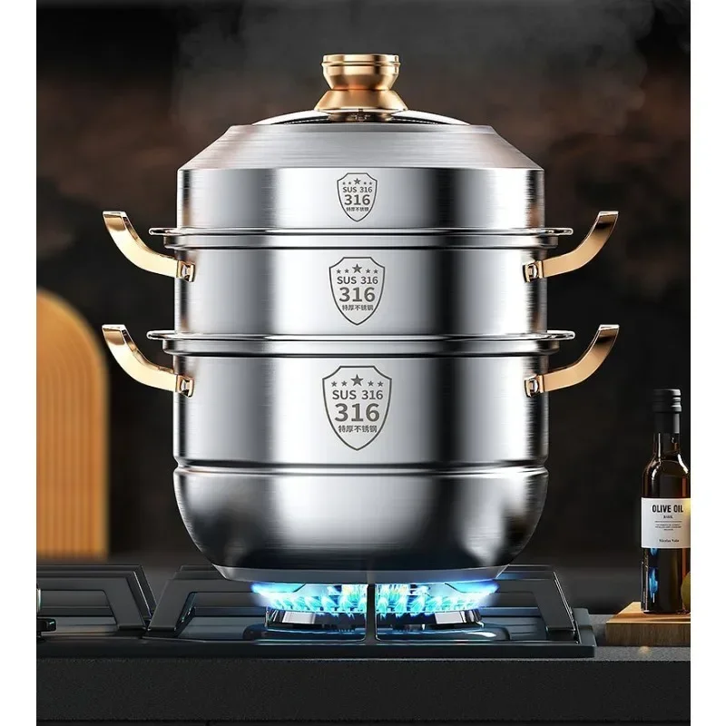 Soup Kettle Warmer - 316 panci kukus stainless steel, kompor
