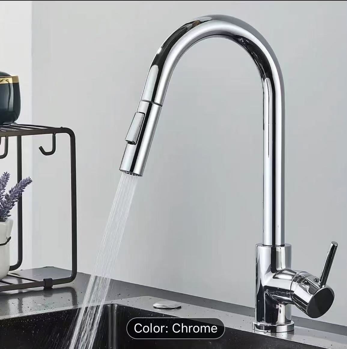 Commercial Kitchen Mixer Tap - Keran Dapur Hitam Perak, Fungsi Ganda,